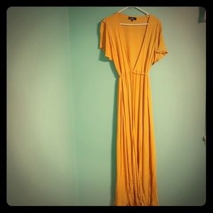 Lulus golden yellow wrap maxi dress